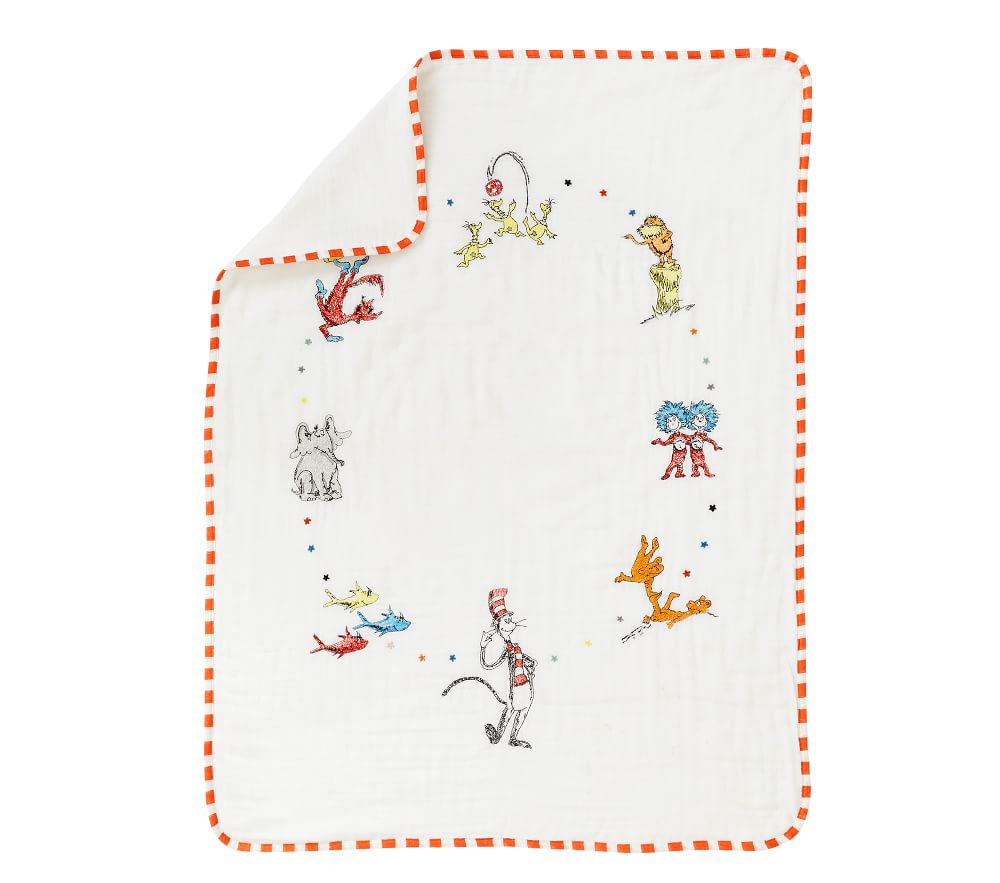 Dr. Seuss Embroidered Organic Muslin Baby Blanket